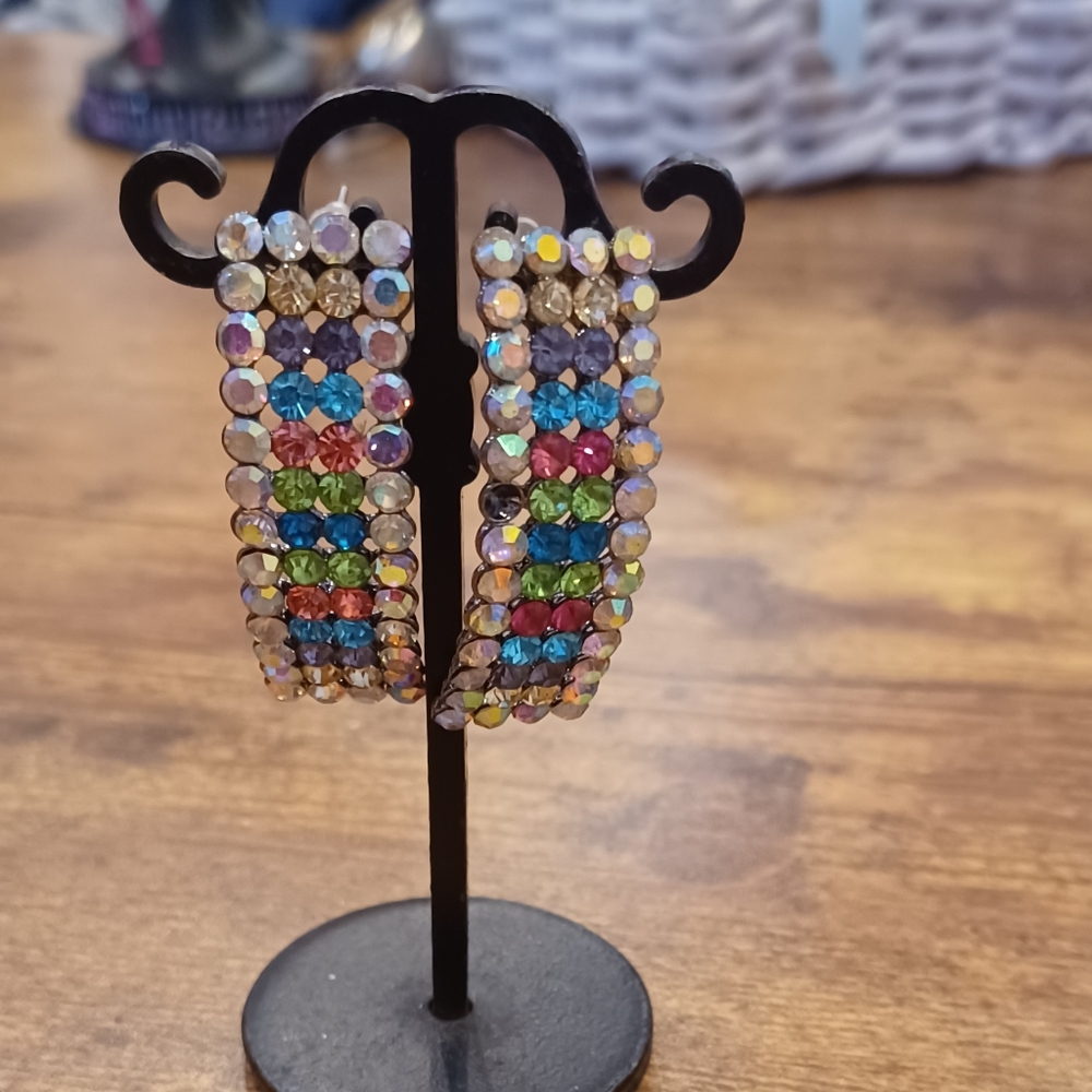 Multi Colored Crystal Statement Earrings - image 1